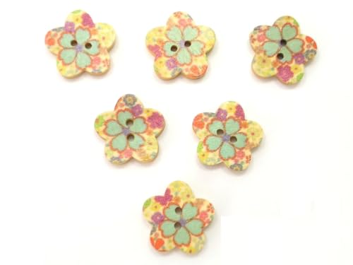 6 Holzknöpfe: Blume mit Blumenmotiv, 17 mm (04) von Boutique d'isacrea