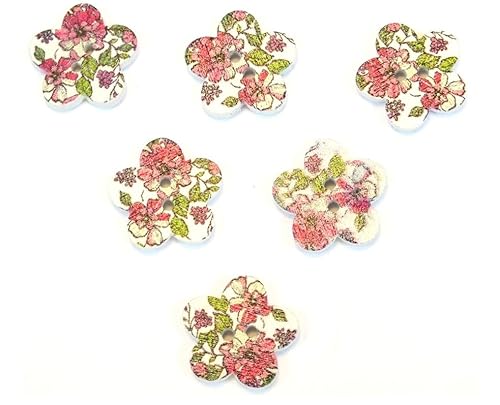 6 Holzknöpfe: Blume mit Blumenmotiv, 17 mm (05) von Boutique d'isacrea