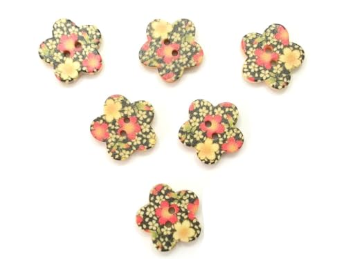 6 Holzknöpfe: Blume mit Blumenmotiv, 17 mm (08) von Boutique d'isacrea