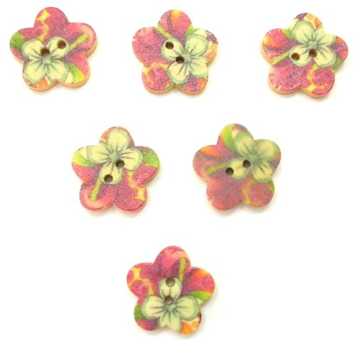 6 Holzknöpfe: Blume mit Blumenmotiv, 17 mm (09) von Boutique d'isacrea