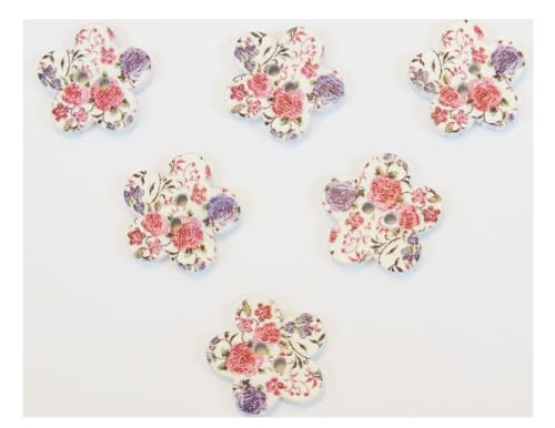 6 Holzknöpfe: Blume mit Blumenmotiv, 17 mm (10 Stück) von Boutique d'isacrea