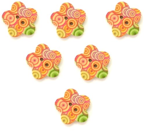 6 Holzknöpfe: Blume mit Kreisen, 17 mm (01) von Boutique d'isacrea