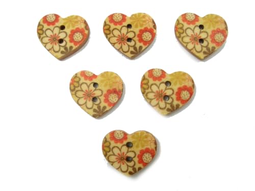 6 Holzknöpfe: Herz, Blumenmotiv, 17 mm (07) von Boutique d'isacrea