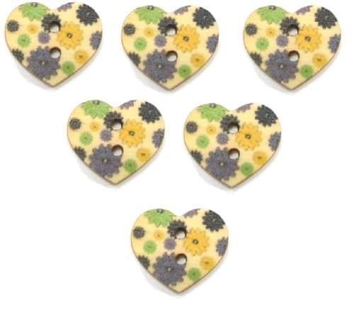6 Holzknöpfe: Herz, Blumenmotiv, 17 mm (09) von Boutique d'isacrea