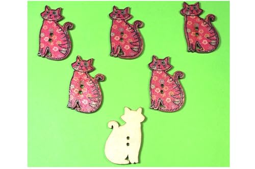 6 Holzknöpfe: Katze, 30 x 18 mm (04) von Boutique d'isacrea