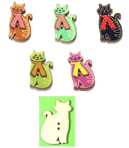 6 Holzknöpfe: Katze, 30 x 18 mm (05) von Boutique d'isacrea