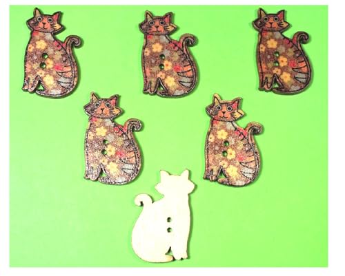 6 Holzknöpfe: Katze, 30 x 18 mm (06) von Boutique d'isacrea