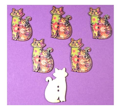 6 Holzknöpfe: Katze, 30 x 18 mm (07) von Boutique d'isacrea