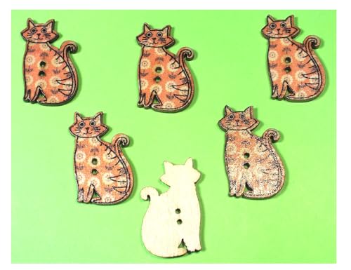 6 Holzknöpfe: Katze, 30 x 18 mm (17) von Boutique d'isacrea