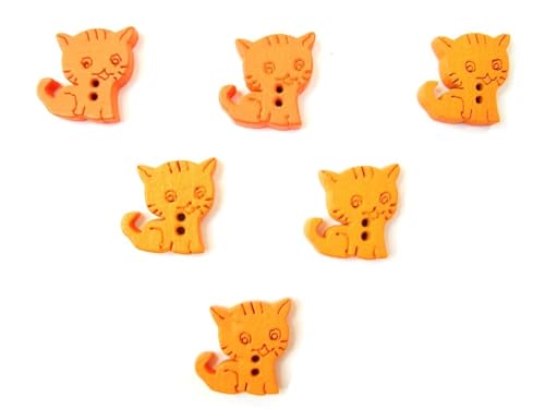 6 Holzknöpfe: Katze Orange, 15 x 14 mm von Boutique d'isacrea