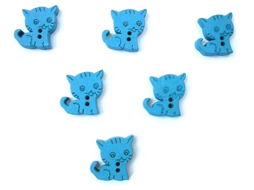 6 Holzknöpfe: blaue Katze, 15 x 14 mm von Boutique d'isacrea