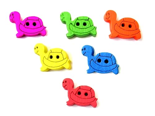 6 Holzknöpfe: bunte Schildkröte, 18 x 12 mm (01) von Boutique d'isacrea