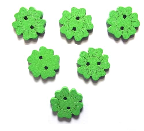 6 Holzknöpfe: grüne Blume, 15 mm (13) von Boutique d'isacrea