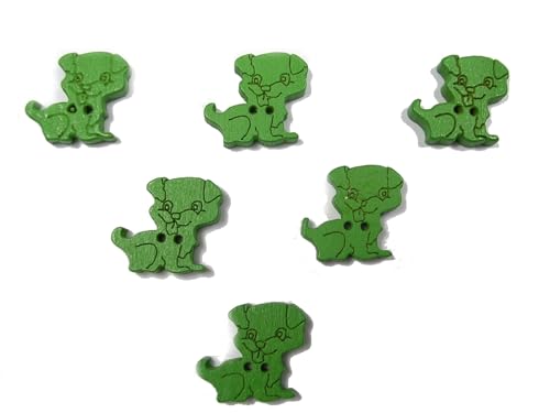 6 Holzknöpfe: grüner Hund, 16 x 15 mm (01) von Boutique d'isacrea