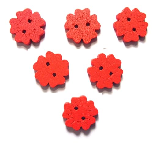 6 Holzknöpfe: rote Blume, 15 mm (11) von Boutique d'isacrea