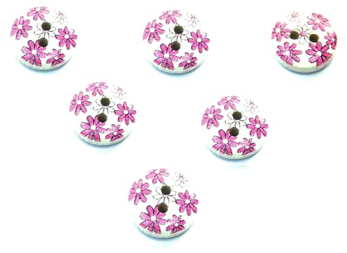 6 Holzknöpfe: rund, Blumenmotiv, 13 mm (05) von Boutique d'isacrea