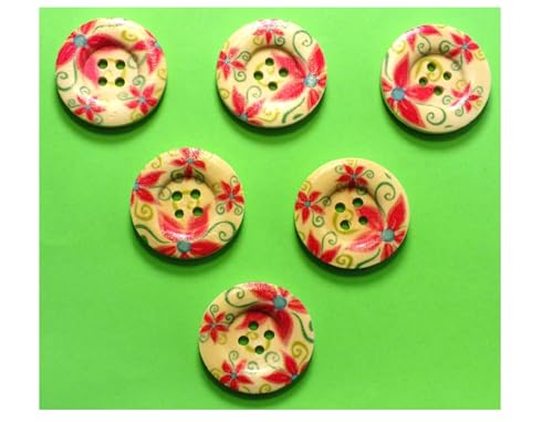 6 Holzknöpfe: rund, Blumenmotiv, 25 mm (07) von Boutique d'isacrea