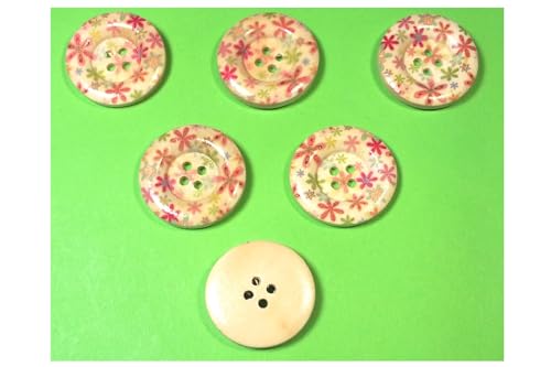 6 Holzknöpfe: rund, Blumenmotiv, 25 mm (12) von Boutique d'isacrea