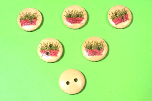 6 Holzknöpfe: rund, Gartenmotiv, Blumenkasten, 15 mm (07) von Boutique d'isacrea