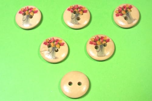 6 Holzknöpfe: rund, Gartenmotiv, Blumenstrauß, 15 mm (02) von Boutique d'isacrea
