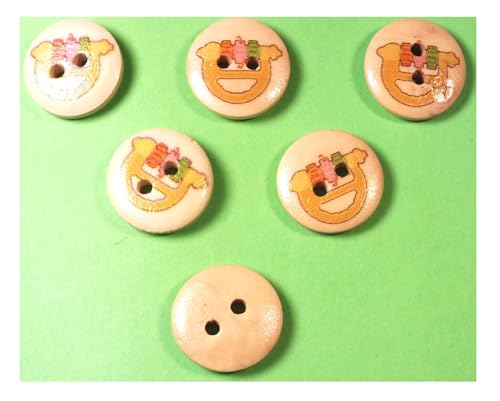 6 Holzknöpfe: rund, Kindermotiv, Motiv fliegendes Spielzeug, 15 mm (06) von Boutique d'isacrea