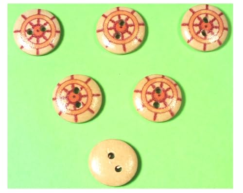 6 Holzknöpfe: rund, Meer-Motiv, 15 mm (52) von Boutique d'isacrea