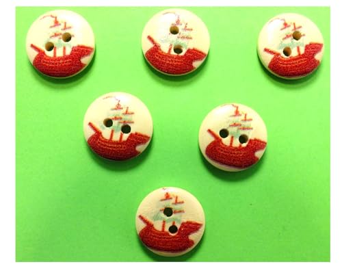 6 Holzknöpfe: rund, Meeresmotiv, Boot-Motiv, 15 mm (32) von Boutique d'isacrea