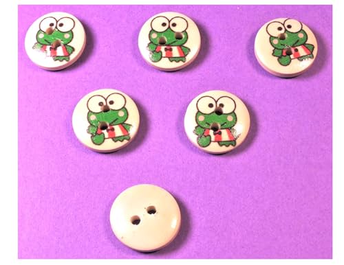6 Holzknöpfe: rund, Motiv Frosch, 15 mm (01) von Boutique d'isacrea