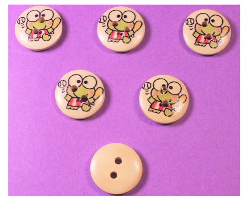 6 Holzknöpfe: rund, Motiv Frosch, 15 mm (02) von Boutique d'isacrea