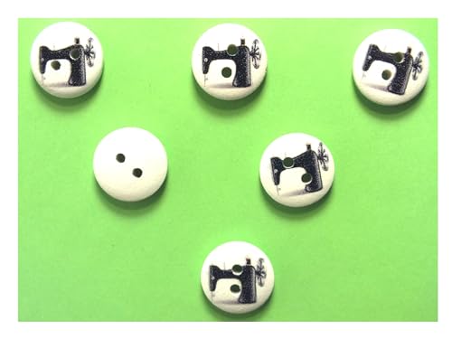6 Holzknöpfe: rund, Motiv Kurzwaren, Nähmaschine, 15 mm (13) von Boutique d'isacrea