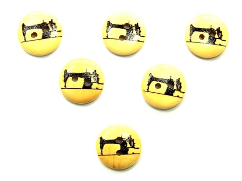 6 Holzknöpfe: rund, Motiv Kurzwaren, Nähmaschine, 15 mm (21) von Boutique d'isacrea