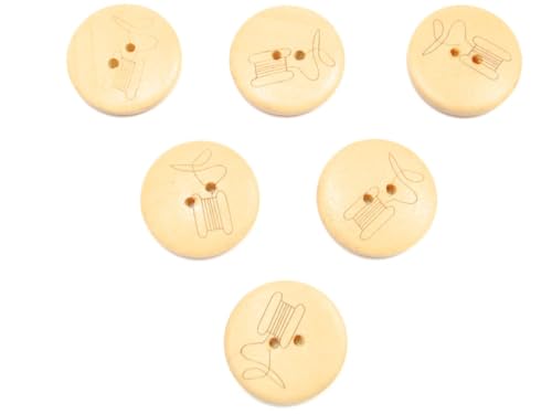 6 Holzknöpfe: rund, Motiv Spule, 20 mm (01) von Boutique d'isacrea
