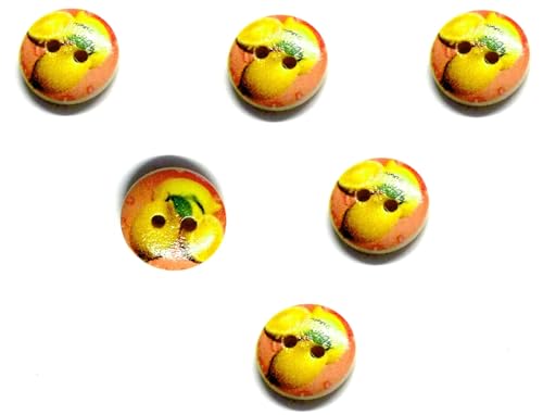 6 Holzknöpfe: rund, Obstmotiv, Zitronenmotiv, 15 mm von Boutique d'isacrea