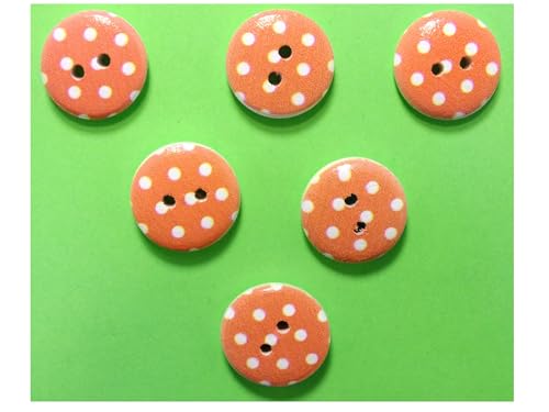 6 Holzknöpfe: rund, orange/weiß, gepunktet, 15 mm (03) von Boutique d'isacrea