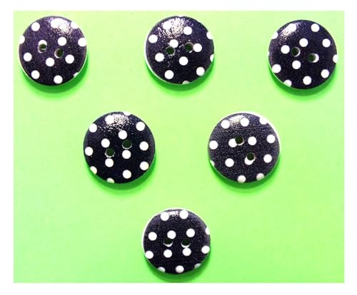 6 Holzknöpfe: rund, schwarz/weiß, gepunktet, 15 mm (02) von Boutique d'isacrea
