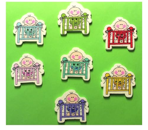 7 Holzknöpfe: Baby im Laufstall, 30 x 30 mm von Boutique d'isacrea