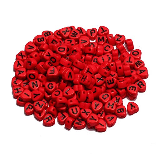 Boutique d'isacrea Acrylperlen: 100 rote Herzen mit schwarzem Buchstaben, 7 x 7 mm (01) von Boutique d'isacrea