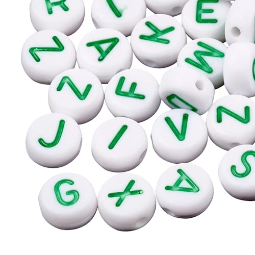Acrylperlen: 100 runde weiße Buchstaben mit grünen Buchstaben, 7 mm von Boutique d'isacrea