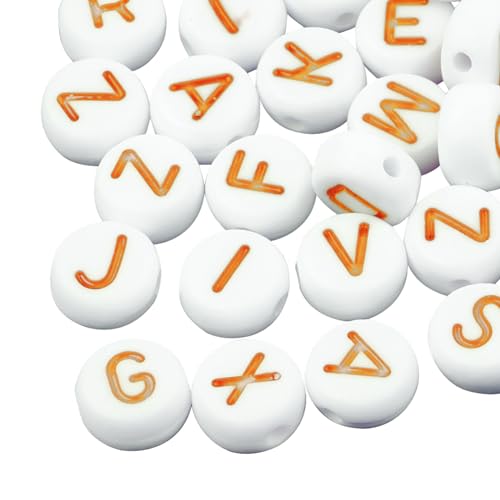 Acrylperlen: 100 runde weiße Buchstaben mit orangen Buchstaben, 7 mm von Boutique d'isacrea