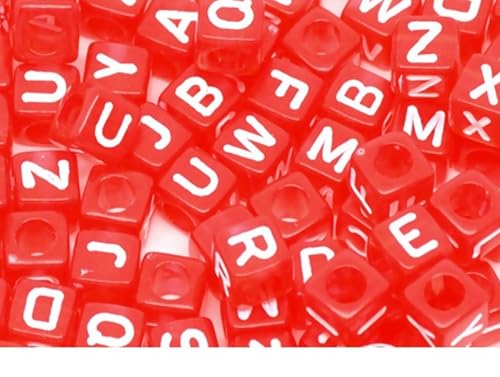 Acrylperlen: 100 transparente Würfel, rot, weißer Buchstabe, 6 mm von Boutique d'isacrea