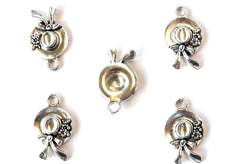 Set mit 5 Charms/Anhängern, Silber: Damenhut, 25 x 15 mm (02) von Boutique d'isacrea