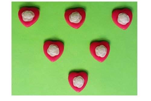 Set mit 6 Acrylknöpfen: Herz dunkelrosa + weiße Rose, 14 x 14 mm von Boutique d'isacrea