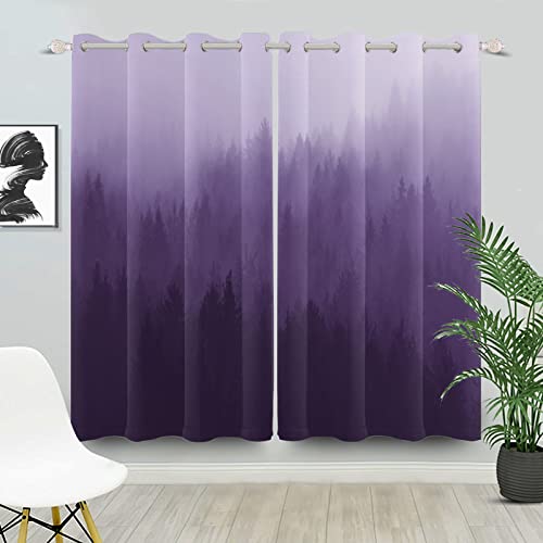 Bovlleetd Dunkel lila Blackout Vorhänge Öse Zimmer Verdunkelung Schlafzimmer Vorhänge Abstrakt Wald Gradient Farbe Fenster Vorhänge 140x245cm (Breite x Länge) Satz 2 Paneele von Bovlleetd