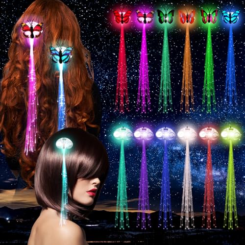 Bowasin 12 stück LED Blinkendes Haargeflecht,LED-Haarschmuck,Mitgebsel Kindergeburtstag,Haarsträhnen Bunte Einklipsen,Schmetterling Haarklammer für Led Haarreif Neon Party Geschenke in the Dark Bowasin 12 stück LED Blinkendes Haargeflecht,LED-Haarschmuck,Mitgebsel Kindergeburtstag,Haarsträhnen Bunte Einklipsen,Schmetterling Haarklammer für Led Haarreif Neon Party Geschenke in the Dark von Bowasin