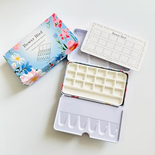 Bower Bird Reise-Aquarell-Palette mit 18 Mulden, Porzellan-Palette Bower Bird Reise-Aquarell-Palette mit 18 Mulden, Porzellan-Palette von Bower Bird
