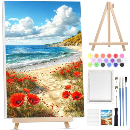 BOWETILE Blumen Malen nach Zahlen für Erwachsene mit Rahmen, Meerblick Landschaften Malen nach Zahlen mit Holzstaffelei für Anfänger Leinwand Kit, DIY Acryl-Pigment Malvorlage für Home Décor, 20x30 cm BOWETILE Blumen Malen nach Zahlen für Erwachsene mit Rahmen, Meerblick Landschaften Malen nach Zahlen mit Holzstaffelei für Anfänger Leinwand Kit, DIY Acryl-Pigment Malvorlage für Home Décor, 20x30 cm von Bowetile