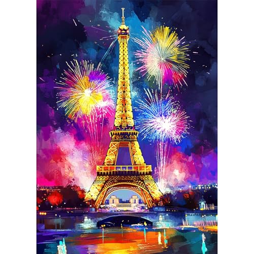 BOWETILE Diamond Painting Landschaft, Eiffelturm-Diamond-Art-Malerei-Sets für Erwachsene, Komplette Strassbilder Nachtlandschaft-Bilder mit Strasssteinen für Anfänger, Wandschmuck für Zuhause 30x40 cm von Bowetile