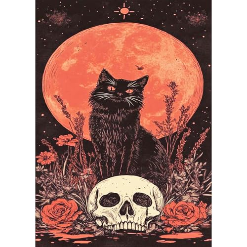 BOWETILE Halloween Diamond Painting Schwarze Katze Erwachsene, Totenkopf Mond mit Strasssteinen für Anfänger,Diamant Painting Bilder Erwachsene, Diamond-Painting Arts Craft für Home Wand Decor 30x40cm BOWETILE Halloween Diamond Painting Schwarze Katze Erwachsene, Totenkopf Mond mit Strasssteinen für Anfänger,Diamant Painting Bilder Erwachsene, Diamond-Painting Arts Craft für Home Wand Decor 30x40cm von Bowetile