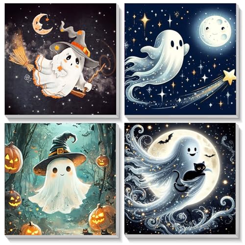 Bowetile 4 Stück Halloween Malen Nach Zahlen mit Rahmen für Erwachsene Kinder, Geist Malen Nach Zahlen Kinder Anfänger ab4-12,Gemäide Bastelset auf Leinwand mit Pinseln Acrylpigment Home Decor20x20cm Bowetile 4 Stück Halloween Malen Nach Zahlen mit Rahmen für Erwachsene Kinder, Geist Malen Nach Zahlen Kinder Anfänger ab4-12,Gemäide Bastelset auf Leinwand mit Pinseln Acrylpigment Home Decor20x20cm von Bowetile