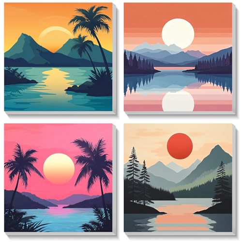 Bowetile 4Stück Sonnenuntergang Malen Nach Zahlen Kinder mit Rahmen, Malen Nach Zahlen Kinder mit Rahmen ab4-12, DIY Gemäide Bastelset auf Leinwand mit Pinseln und Acrylpigment für Home Décor 20x20cm Bowetile 4Stück Sonnenuntergang Malen Nach Zahlen Kinder mit Rahmen, Malen Nach Zahlen Kinder mit Rahmen ab4-12, DIY Gemäide Bastelset auf Leinwand mit Pinseln und Acrylpigment für Home Décor 20x20cm von Bowetile